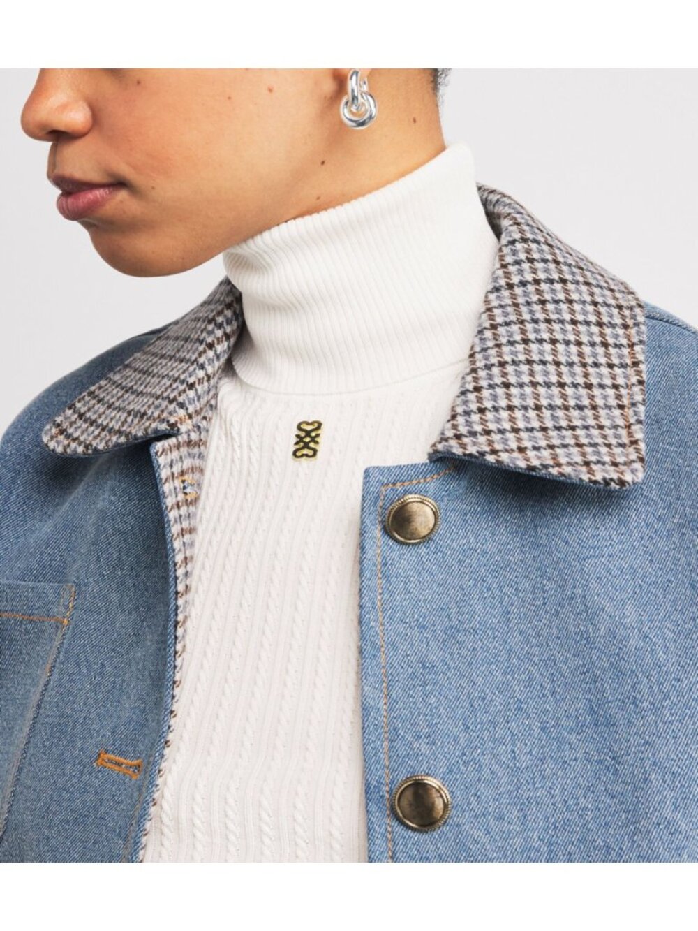Sandro Light Blue Denim Jacket With Contrast Collar Womens Jean Coat - Picture 3 of 16